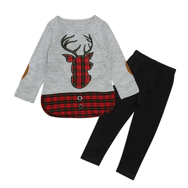 

Christmas Girls Clothes Boutique Children's Clothing Long Sleeve Plaid Cotton Outfits Toddler Girls Patchwork Xmas Set D1114