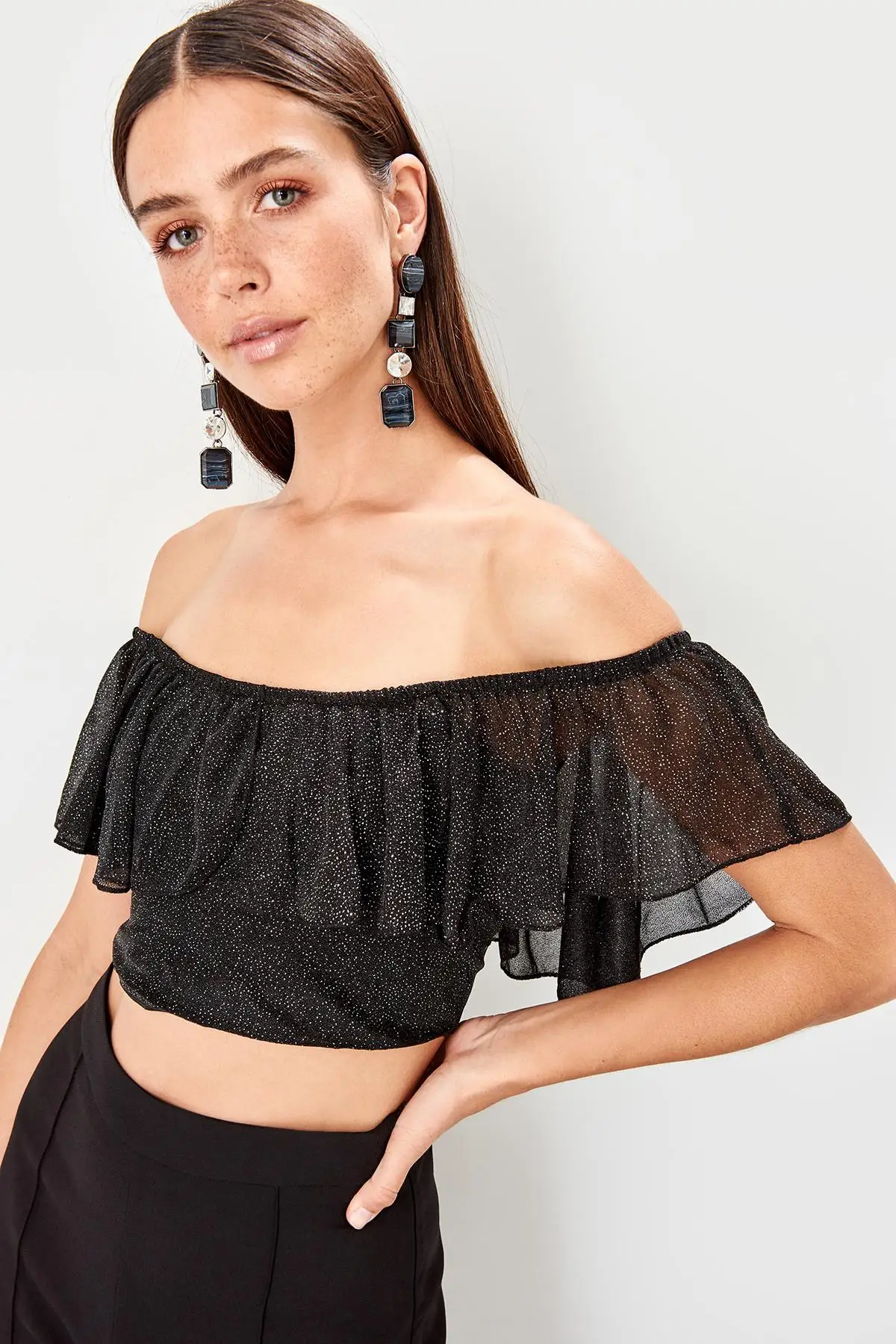 Trendyol черные Воланы Bluz TPRSS19SE0138 |