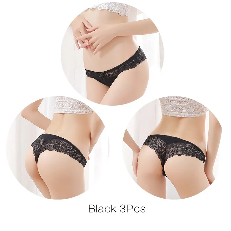 Set 9 3Pcs Модные сексуальные кружевные трусики для женщин и девушек, женские мягкие трусики-стринги с низкой талией, трусики с бантиком, Размеры s m l xl XXL, Комплект трусов - Цвет: Set 9 3Pcs