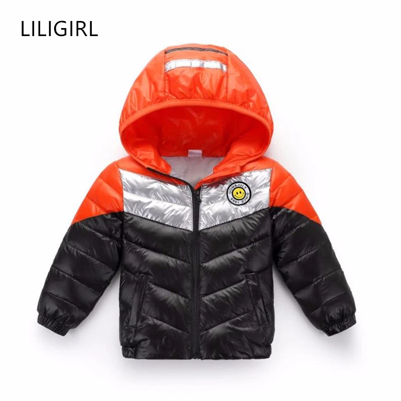 LILIGIRL/пуховая хлопковая куртка с капюшоном для мальчиков теплое пальто в полоску