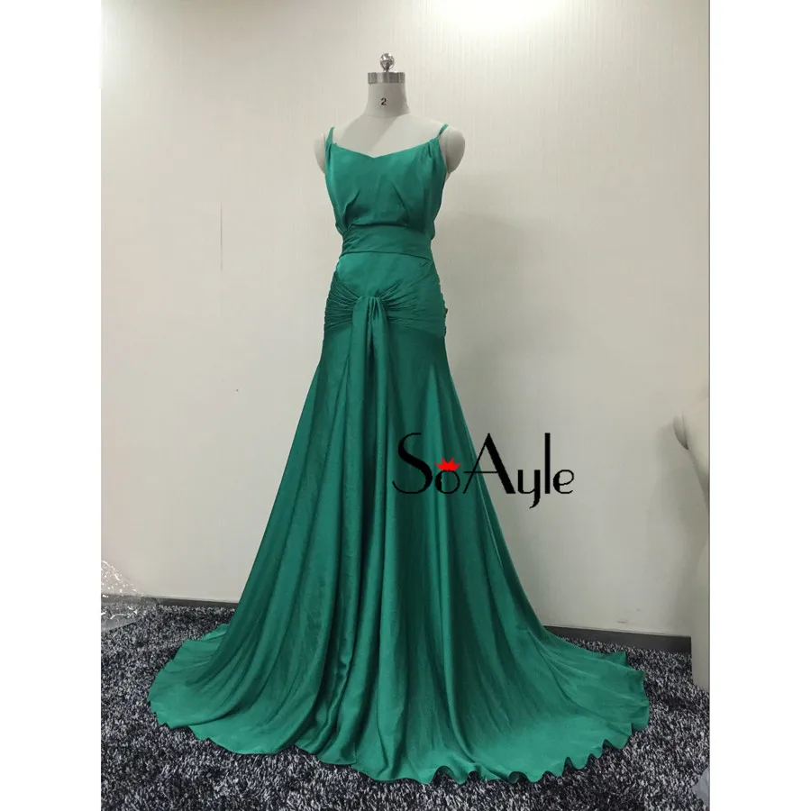 Женское шифоновое вечернее платье SoAyle ТРАПЕЦИЕВИДНОЕ зеленое шелковое на