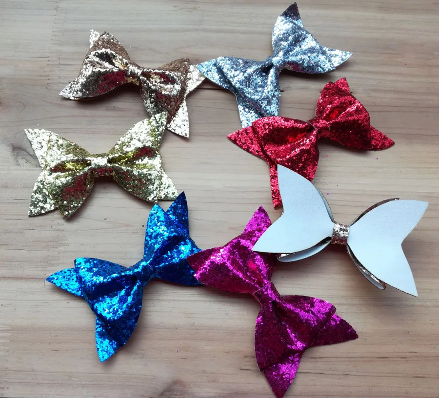 

Girls Metallic Bows For Headband Hair Clip Leather Bow Without Hair Clip For Hair Accessories 60Pcs/lot