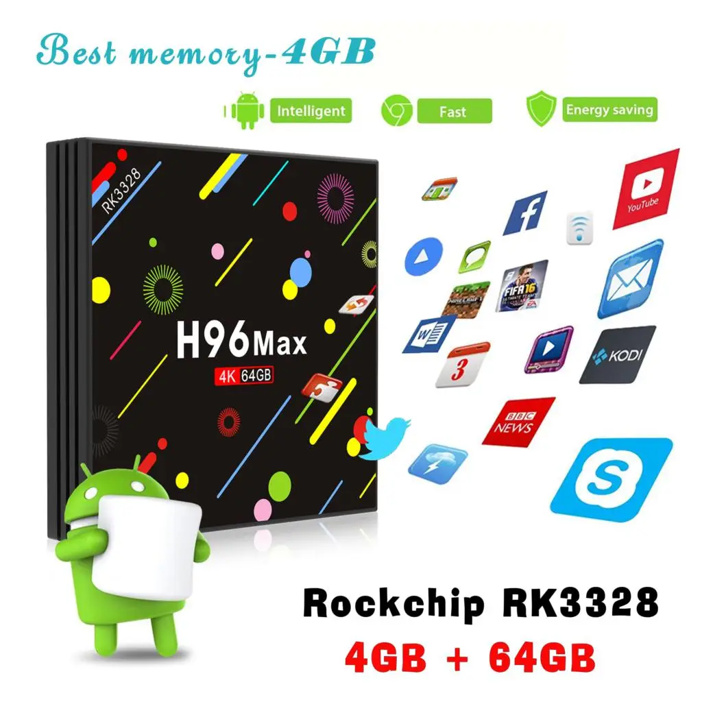 4 г 64 32 H96 Max H2 Android 7 1 ТВ коробка RK3328 ядра К Smart 2 г/5 WiFi USB 3 0 Bluetooth Media Player|ТВ-приставки и