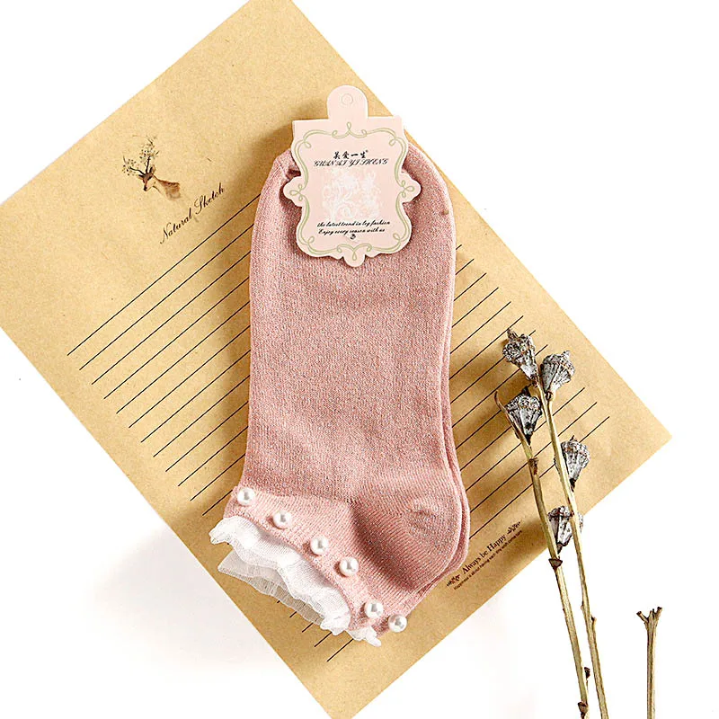 light pink Весна и новые летние модный, жемчужный бисер Детские носки различных золотистое шелковое серебристого цвета повседневная обувь из натуральной кожи короткие носки без пятки хлопковые носки - Цвет: light pink