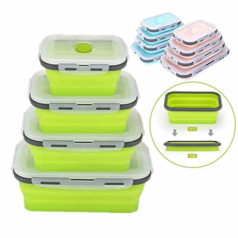 4 размера складной портативный силиконовый Ланч бокс с микроwavable Bento Контейнер