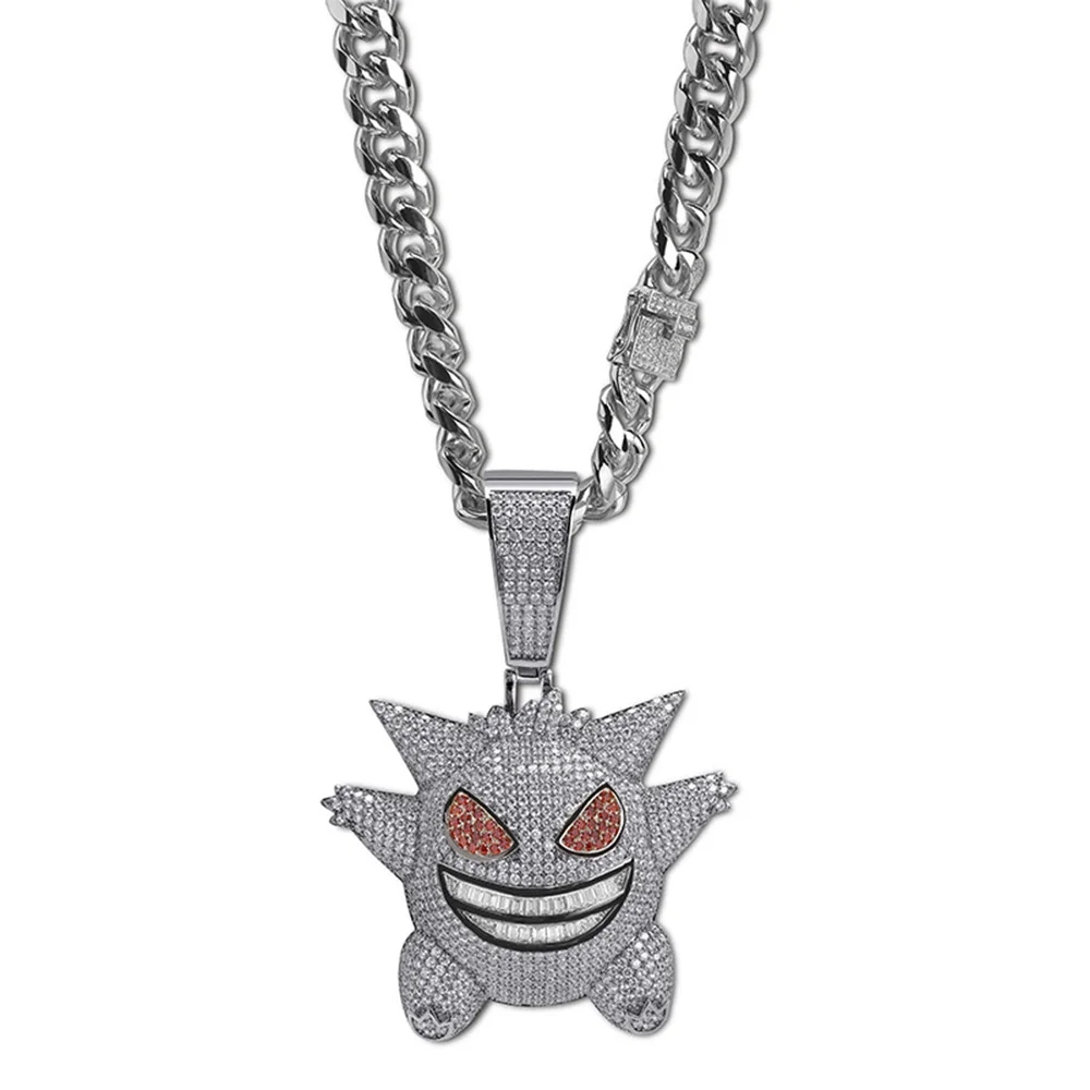 Новое Поступление Персонализированные большая маска покемона Gengar кулон ожерелье для мужчин хип хоп Bling Iced Out AAA CZ Циркон Rapper ювелирные изделия - Окраска металла: Silver Pendant Chain
