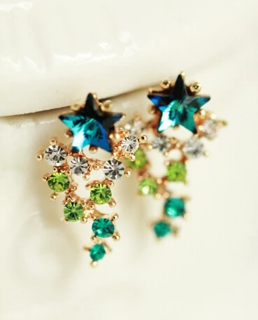 

Fashion wild pentagram earrings Exaggerated Luxury Five Star Zircon Colorful Crystal Meteor Shower