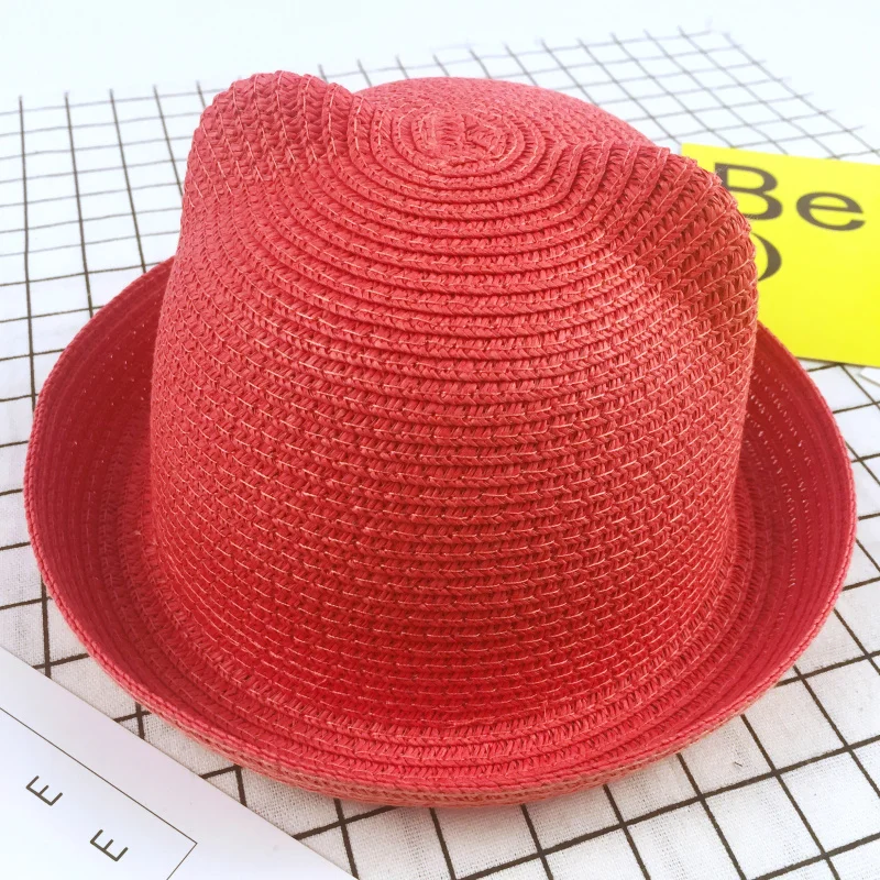 Шляпа детская соломенная с ушками модная Панама в стиле ретро однотонная