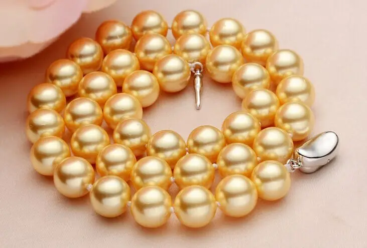 Огромное жемчужное ожерелье Ms. Top 925 18 дюймов 9-10 мм натуральное круглое золото для