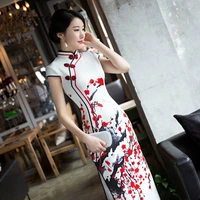 priting red flower cheongsam white long qipao women chinese traditional dress oriental style dresses china clothing store