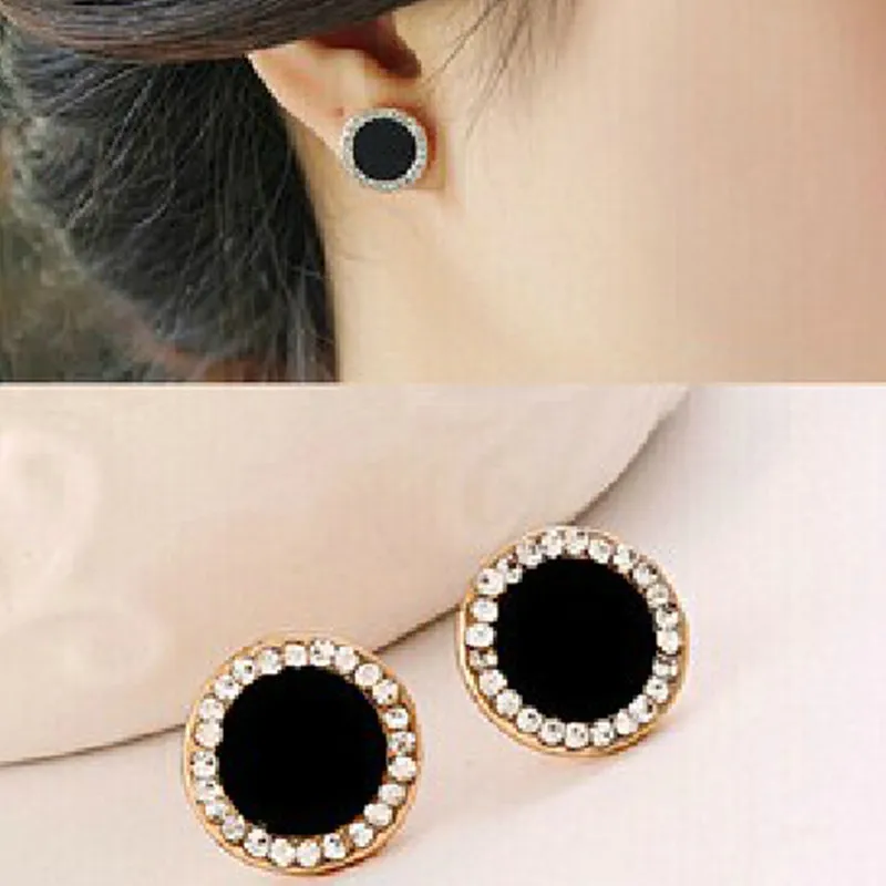 

Black Round Button Earrings With Shiny Crystal Stud Earrings Button Earrings Rhinestone Earrings For Women Fashion Gift E0415