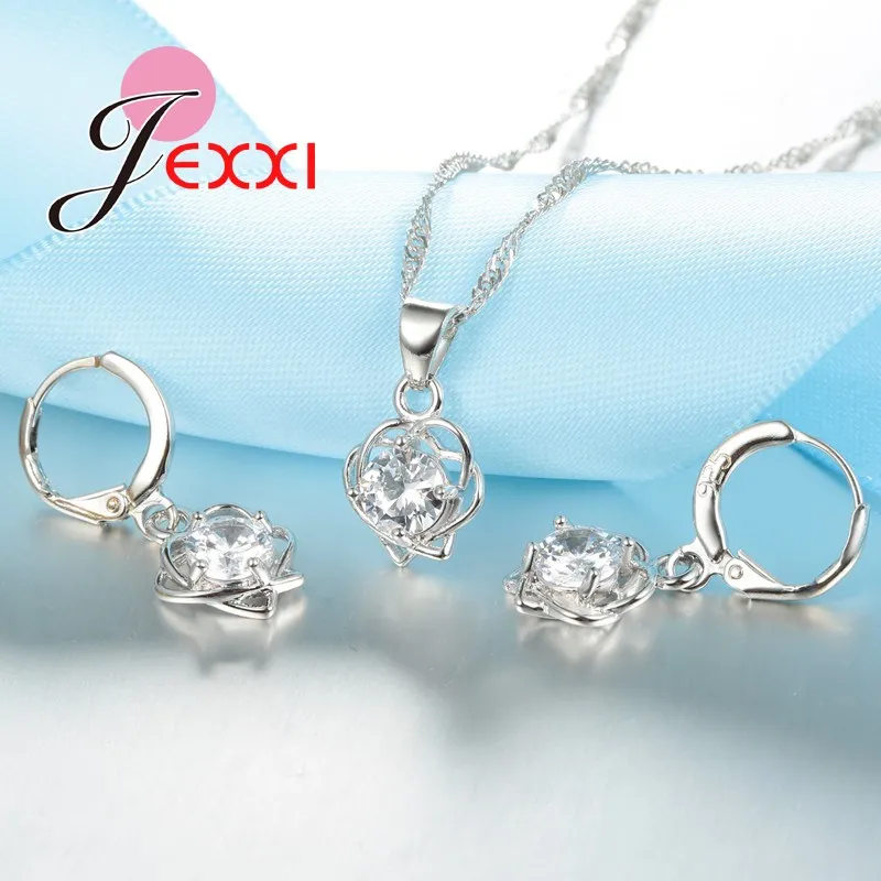 2020 Bridal Wedding Jewelry Sets AAA Cubic Zircon Crystal 925 Sterling Silver Pendant Nekclaces Earrings Heart Set | Украшения и