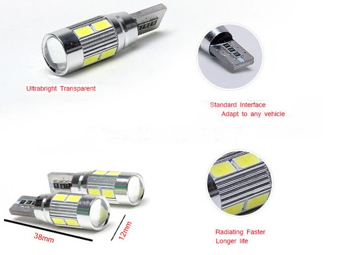 2X car styling Car Auto LED T10 194 W5W Canbus 10 smd 5630 cree Light Bulb No error led light parking Side |