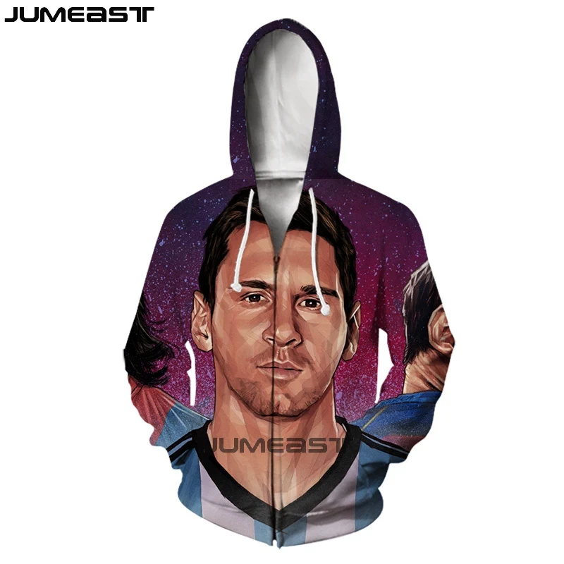 Бренд Jumeast для мужчин/для женщин с 3D принтом Футбольная звезда Лионель Месси куртка с длинными рукавами спортивный пуловер модные весенние толстовки на молнии