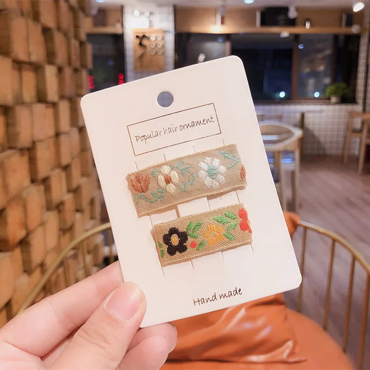 1 пара корейских милых детских аксессуаров для волос для девочек, модные красивые тканевые заколки с вышивкой для маленьких принцесс, заколки для волос