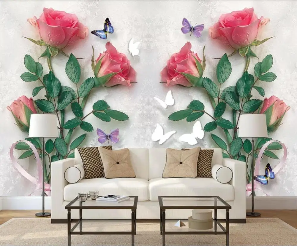 Индивидуальные крупномасштабные 3D Настенные обои ручная роспись рельефная роза