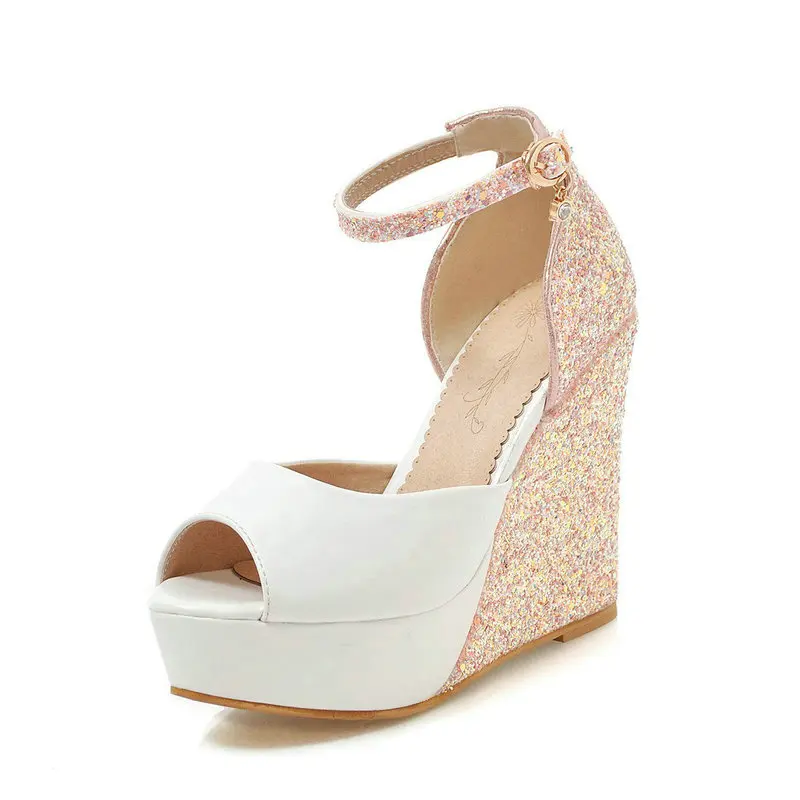 Женские босоножки на танкетке розовые белые или черные Босоножки с открытым