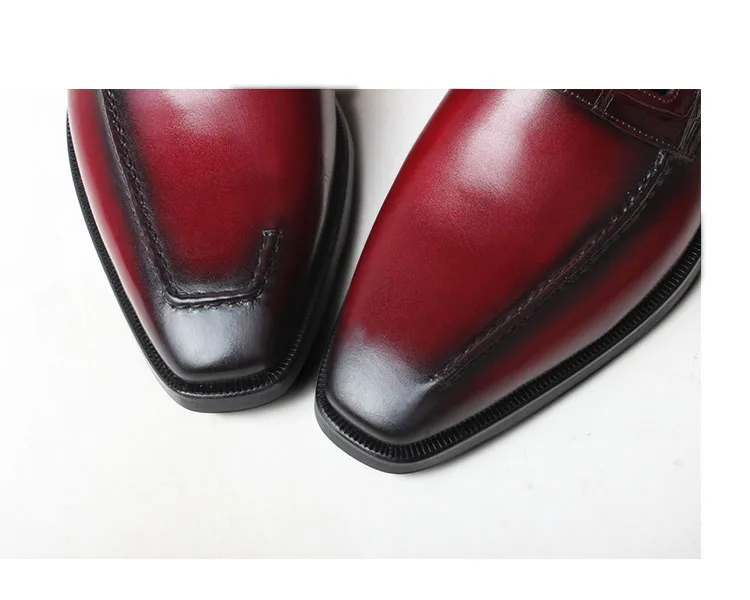 VIKEDUO Casual Burgundy Loafers Shoes For Men Genuine Leather Handmade Patina Men's Shoes Wedding Office Driving Footwear Zapato