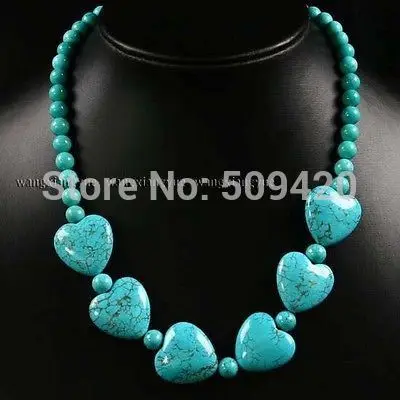 FREE SHIPPING&gt&gt&gt@ W&ampO655 8mm Green Turquoise Beads Heart pendant necklace 18&quot | Украшения и аксессуары