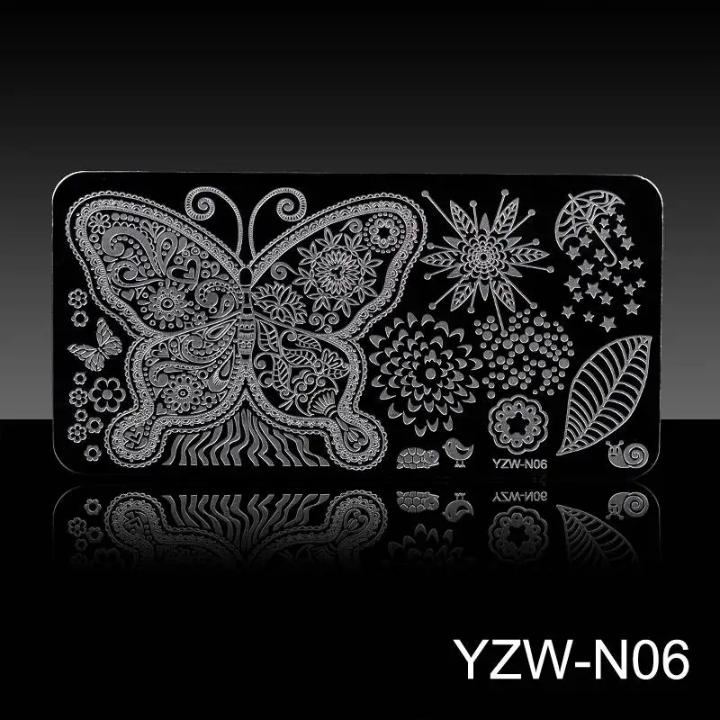 N06 YZWLE пластины для стемпинга ногтей кружевное платье с цветочным рисунком с животным узором, набор для стемпинга и нейл-штамповка шаблон Image Plate трафаретные гвозди инструмент - Цвет: N06
