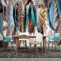 modern minimalist hand painted color feather photo wall wallpaper living room tv background wall cloth papel de parede 3d mural