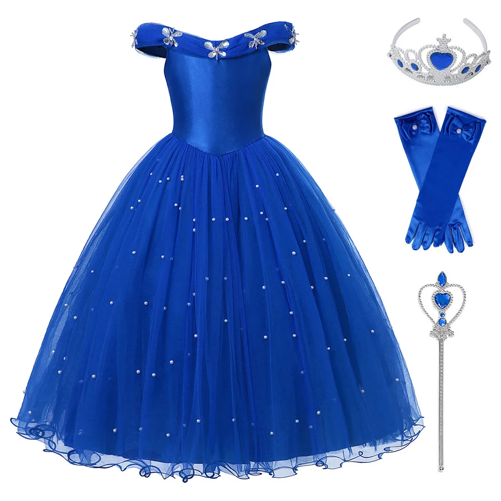 Dress Set1 Нарядное фатиновое платье Золушки для маленьких девочек; вечерние платья с кристаллами и бабочками; детская одежда принцессы на Хэллоуин; Карнавальный Костюм Золушки - Цвет: Dress Set1