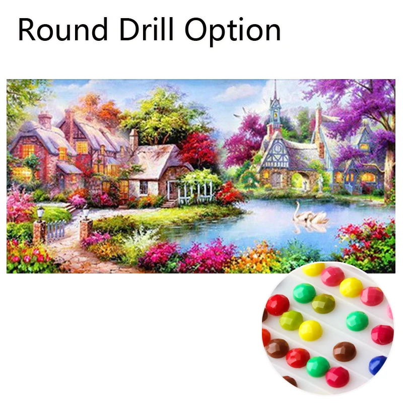 Round Drill GLymg Diy Алмазная краска с видом на сад краска для дома с бриллиантом полная дрель Алмазная вышивка Стразы мозаика подарок домашний декор - Цвет: Round Drill