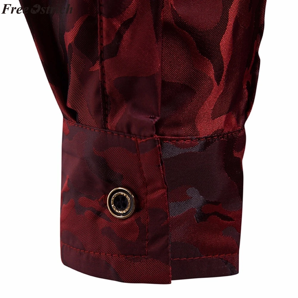 FREE OSTRICH Men's Shirt 2019 Camouflage Design Silk Cloth Luxury Official Dark Business Plaid Slim Long Sleeve Top | Мужская одежда