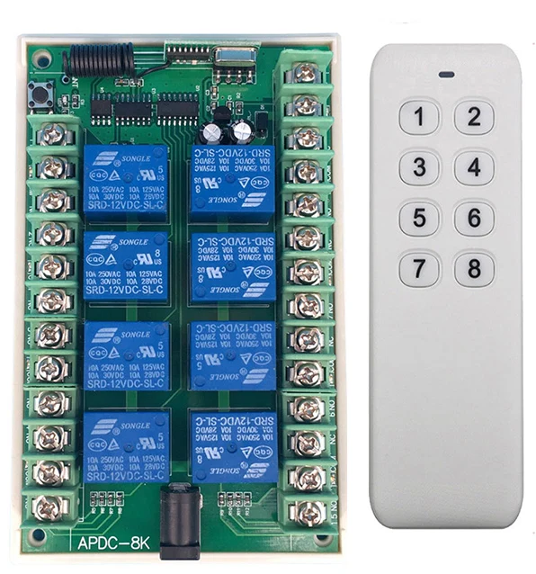 

DC 12V 24V 8 CH Channels 8CH RF Wireless Remote Control Switch Remote Control System receiver transmitter 8CH Relay 315/433 MHz