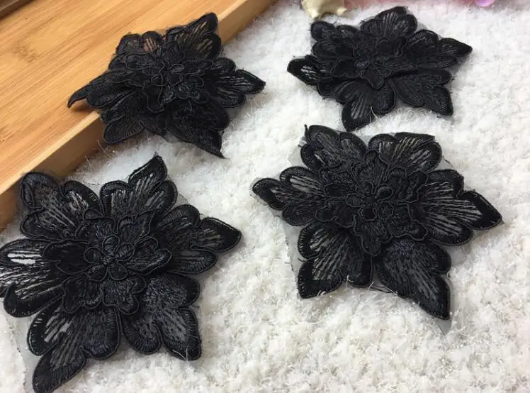 Кружевная аппликация черный цветок 2 шт. | Дом и сад
