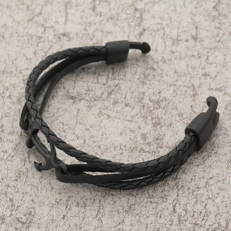 Vintage Anchor Bracelet Black Genuine Braided Leather Charm Bracelets Men Jewelry Party Gift Multi Layer Male Hip Hop | Украшения и