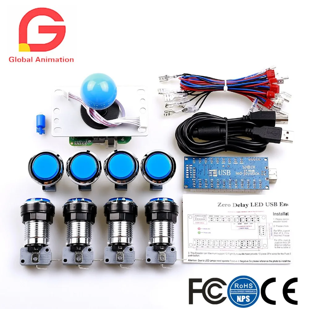 Zero Delay PC Arcade DIY Kit 5pin 8Way джойстик + Хромированная кнопка с микропереключателем для