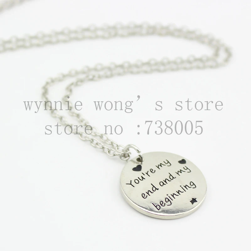2015 мода &quotты мой конец и мое начало&quot серебряный круглый кулон ожерелье