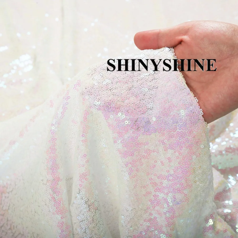 Переливающаяся прозрачная ткань с белыми пайетками спандекс вышивка сетка