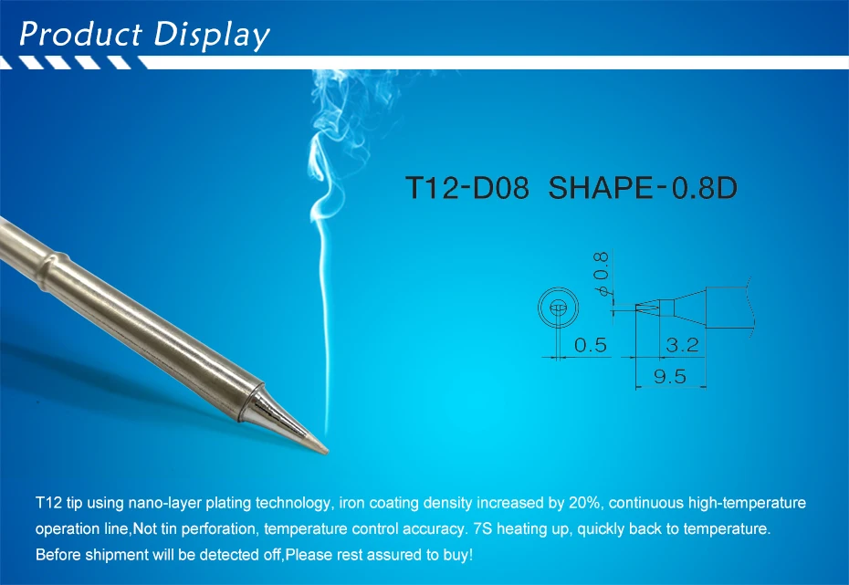 QUICKO T12-D08 форма серии D сварочные железные наконечники 70 Вт для FX9501/951/907 T12 ручка O светодиодный и светодиодный