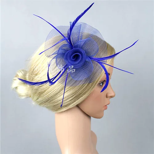 Royal Blue FGHGF, женский головной убор с перьями и цветами, заколка для волос, брошь на свадьбу, чай, вечерние головные уборы в стиле Кентукки, Дерби, церковный головной убор, 12 цветов - Цвет: Royal Blue