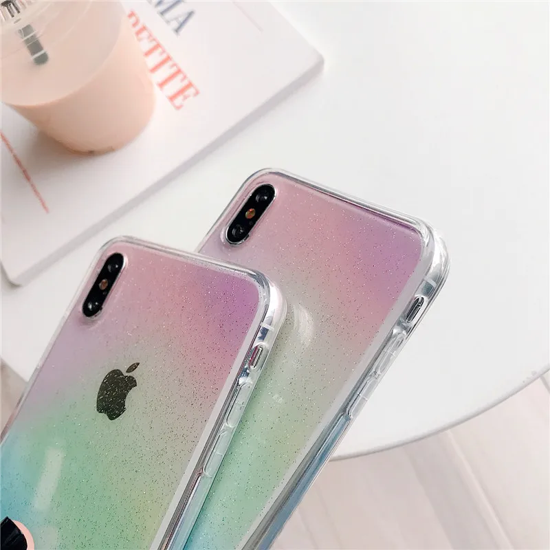 Gradient rainbow Phone Cases For iPhone 6 6s 7 8 X XS max XR Case iridescent Soft Transparent Silicone Clear Back Cover |