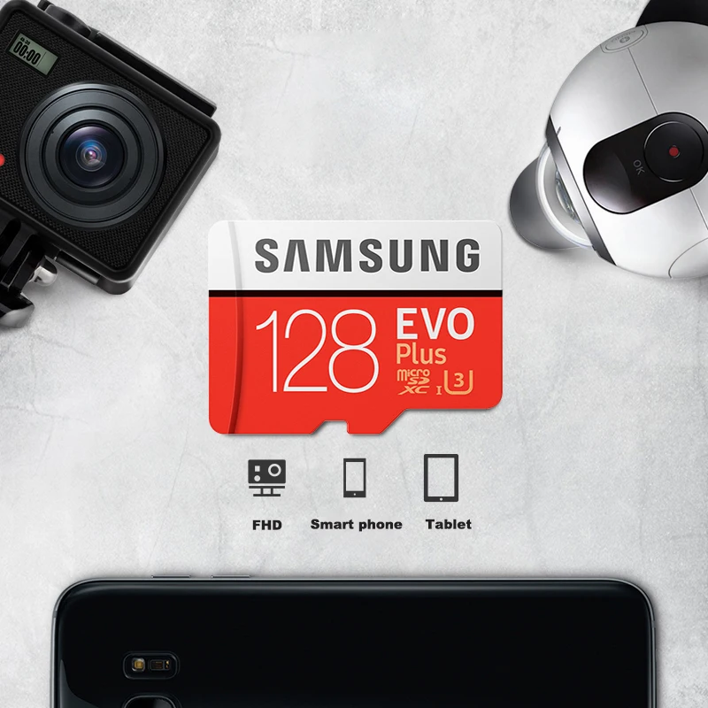 Карта памяти SAMSUNG Micro SD card Карты Памяти EVO+ Плюс 256 ГБ 128 ГБ 64 ГБ 32 ГБ 16 Г Class10 TF Карта C10 sim-карты 100 МБ/С. SDHC/SDXC UHS-I128gb micro sd 128 ГБ