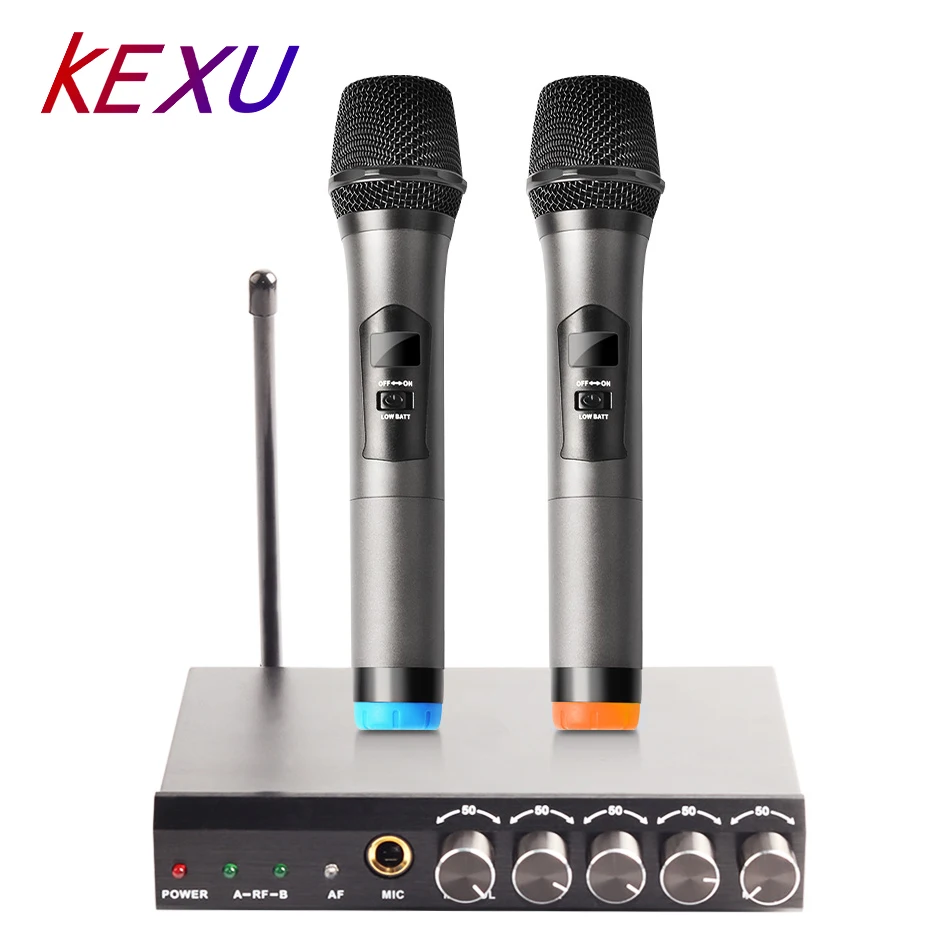 KEXU UHF Двухканальный беспроводной ручной микрофон, простой в использовании караоке беспроводной микрофон системы