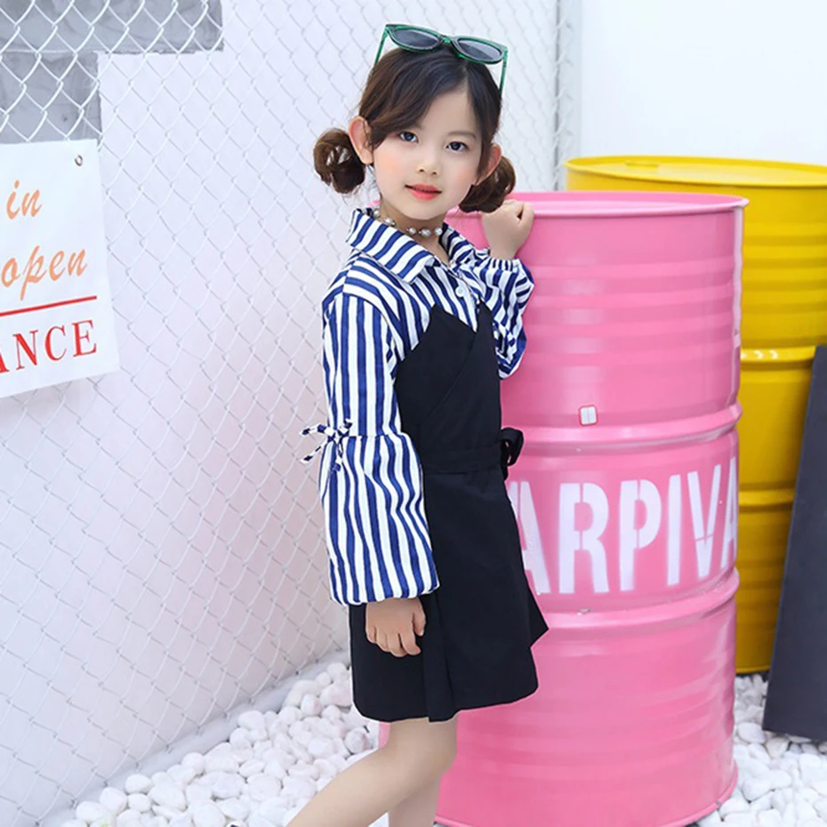 Abesay Autumn Long Sleeve Dresses For Girls Striped Girls Dresses Fashion Dresses Kids Teenage Winter Kids Clothing 6 8 12 Years