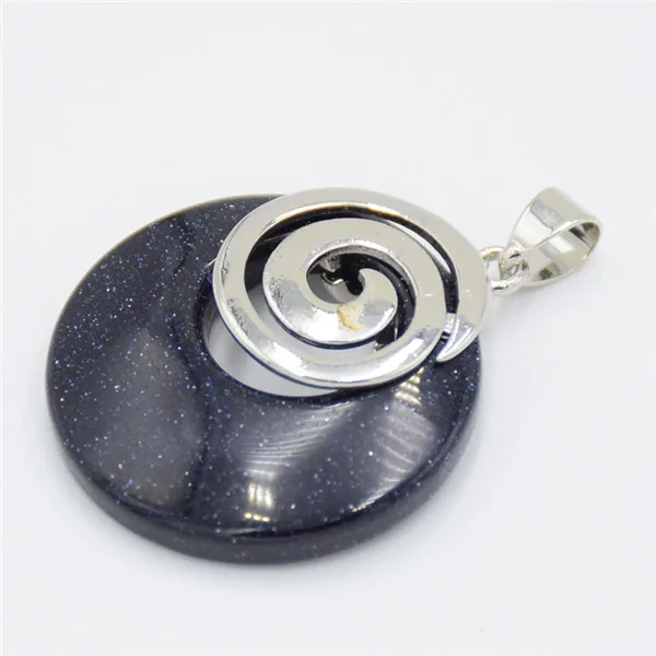 Blue Sand Stone Натуральный камень тигровый глаз Подвески для ожерелья круглый полый спиральный фиолетовый розовый кристалл содалит авантюрин опал рейки ювелирные изделия - Окраска металла: Blue Sand Stone