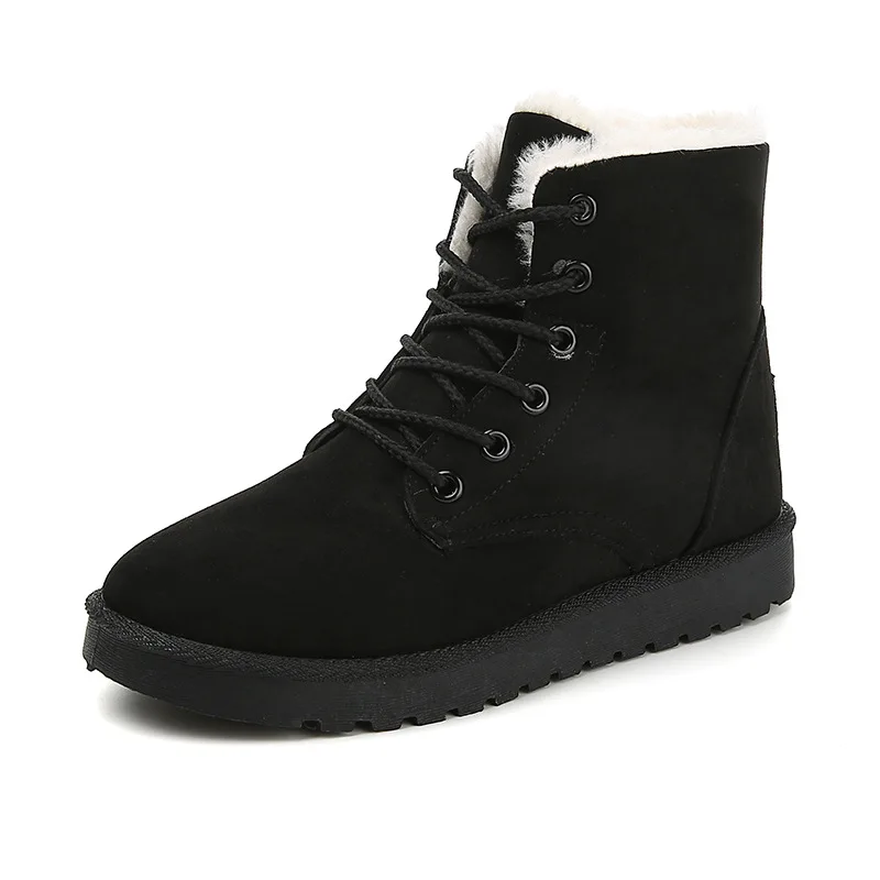 

Women Winter Snow Boots Warm Flat Plus Size Platform Lace Up Ladies Women's Shoes 2019 New Flock Fur Suede Ankle Boots Female