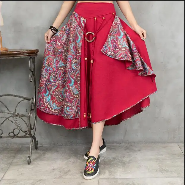 Женская длинная хлопковая юбка Jupes Longues с высокой талией и цветочным принтом в