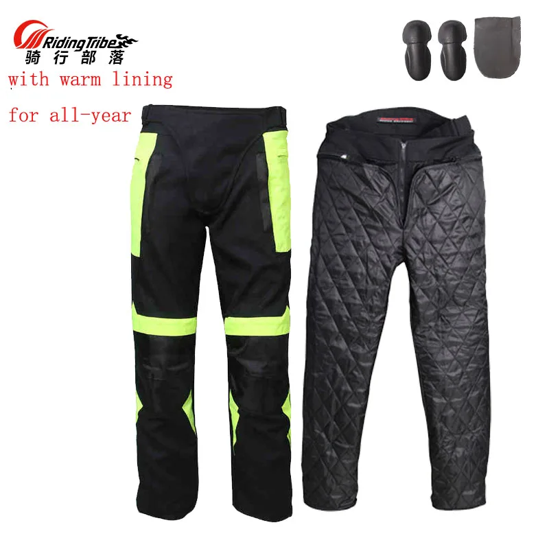 Riding Tribe Mesh Fabric HP-07 Men Motorcycle Pants Detachable Warm Lining Moto Motocross Reflective Trousers Knee Hip 3PCs CE - Color: Have warm lining