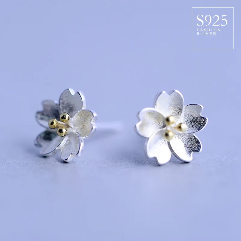 925 гвозди с белым грибом голубые серьги-гвоздики цветком милая искусственная