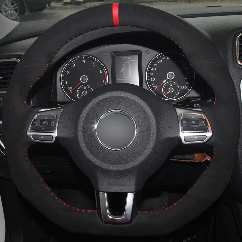 Черная замша для Volkswagen Golf 6 GTI MK6 VW Polo Scirocco R Passat CC Line 2010|car steering wheel cover|steering coverwheel cover |