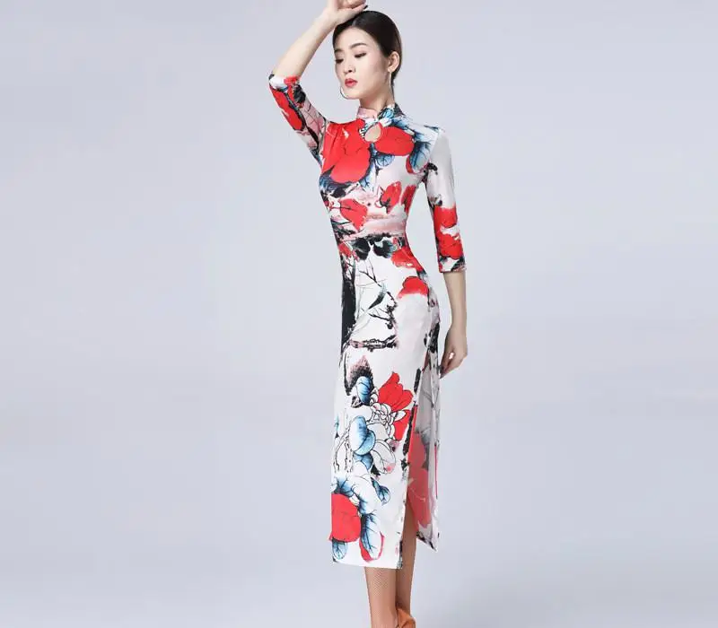 Fashion New Latin Dance Costume Suit Adult Female Improvement Cheongsam Summer Practice Performance Exercise Clothes Large Size |