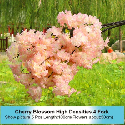 High 4 Fork High Densities 4 6 fork Fake Cherry Blossom Flower Branch Begonia Sakura Tree Stem for Event Wedding Tree Deco Artificial Decora - Цвет: High 4 Fork
