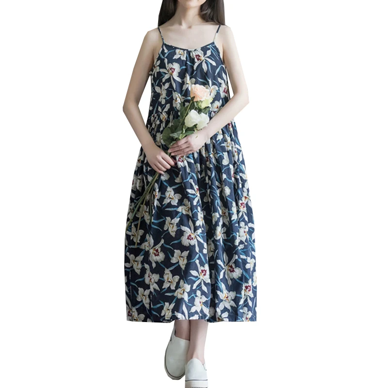 2017 новое летнее ретро платье с цветочным принтом женское на бретельках в стиле Mori