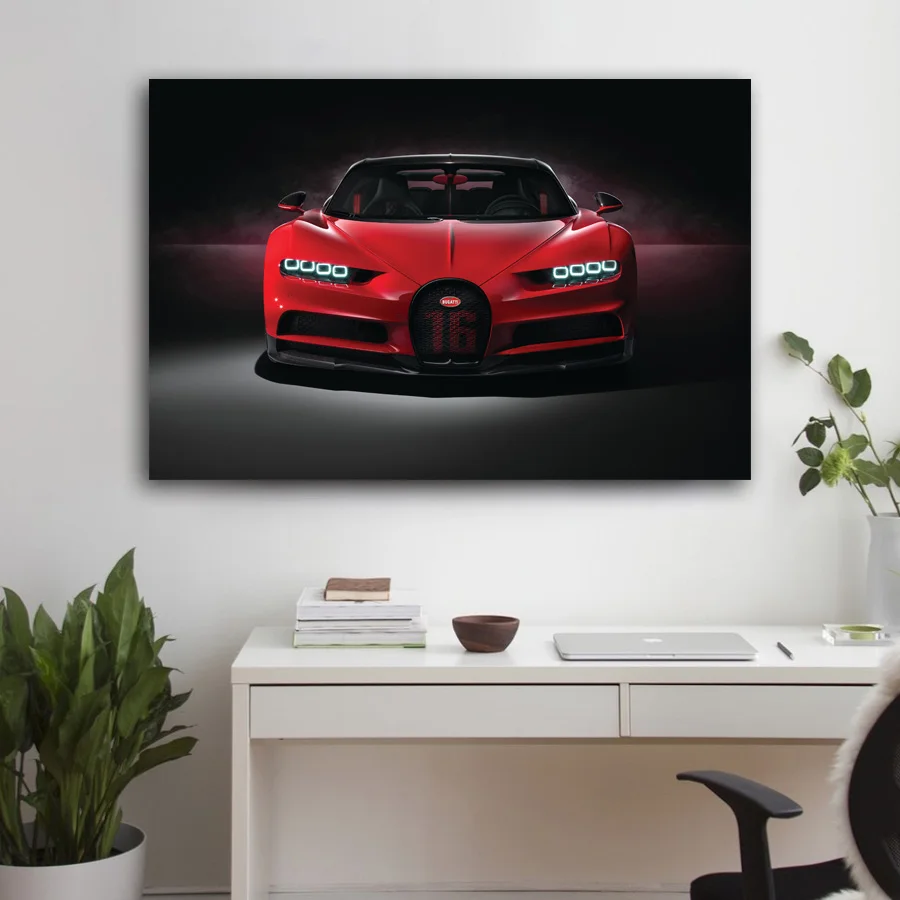 HD Печатный красный Bugatti Chiron супер автомобиль обои плакаты холст стены Искусство